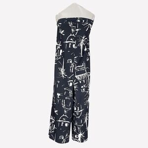 Civico 51 Jumpsuit Strapless Black Cotton Large Tropical Abstract Wide Leg Italy